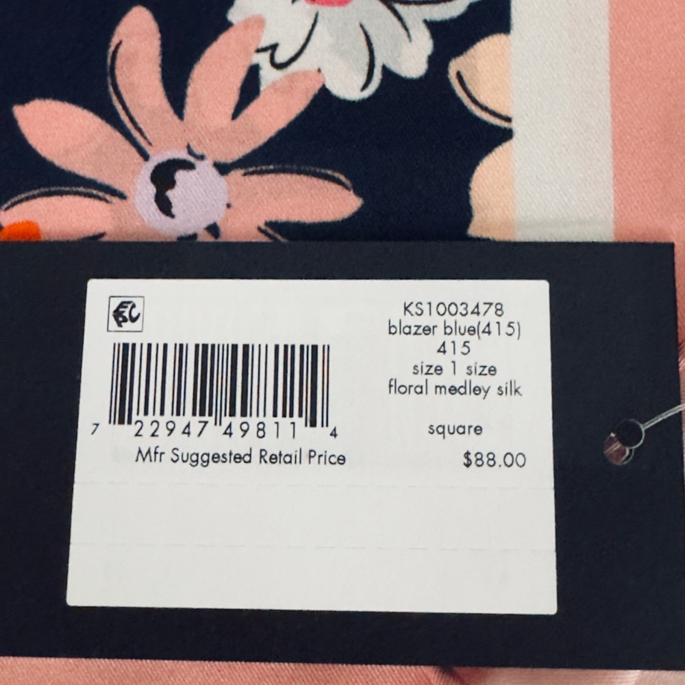 kate spade new york Blue Floral Medley Silk Square Scarf/Twilly    34”x 34”  NWT - Picture 6 of 8